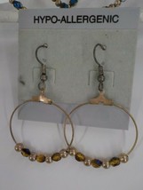 BROWNS PARTIALLY BEADED ROUND THIN HOOP DANGLE EARRINGS FISHHOOK FASHION... - $4.99