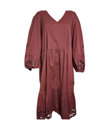 Chico&#39;s 3.5(18) Burgundy Poplin Eyelet Midi Bohemian Dress W/ Pockets  - $58.15