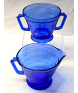 HAZEL-ATLAS Creamer &amp; Open Sugar Bowl Set MODERNTONE COBALT BLUE - Match... - $19.52 CAD