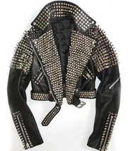 Handmade Women Black Leather Rock Women Steam Punk Style Studded Biker Jacket - £249.40 GBP+