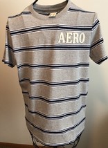 Aeropostale Logo Tee Shirt ~ Gray with Blue &amp; White Stripes ~ Men&#39;s Size... - £17.98 GBP