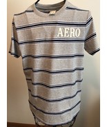 Aeropostale Logo Tee Shirt ~ Gray with Blue &amp; White Stripes ~ Men&#39;s Size... - £17.72 GBP
