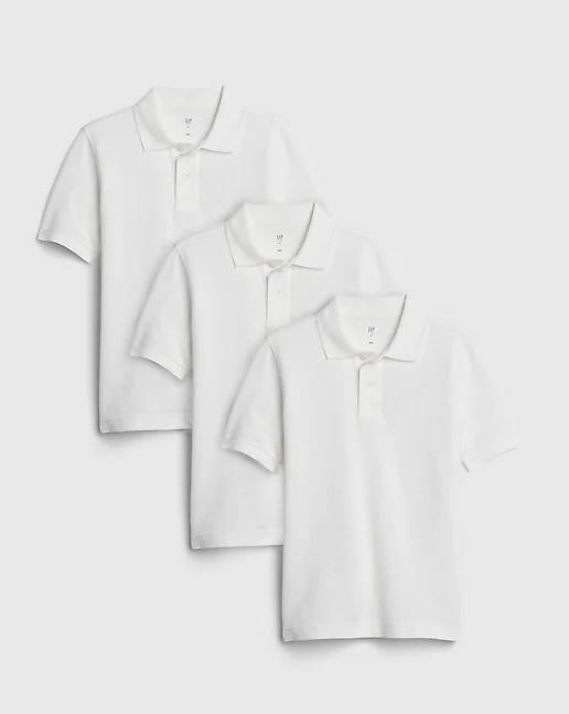 New Gap Kids Boys Pack of 3 White Short Sleeve Pique Cotton Polo Sz 14 16 - $29.69