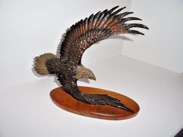 American Eagle Bronze Sculpture  Wooden Base - £216.32 GBP