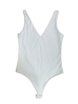 new WHITE THONG LEOTARD women&#39;s sz M Bodysuit V-neck Tricot Lingerie - $14.75