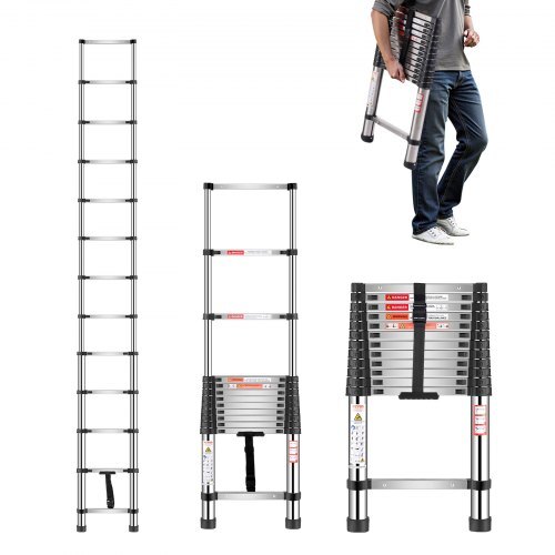  Telescoping Ladder, 12.5ft Stainless Steel Lightweight Extension Ladder... - $109.74