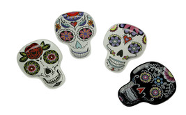 Scratch &amp; Dent Ceramic Day of the Dead Calavera Sugar Skull Plates Set of 4 - £27.86 GBP
