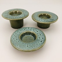 Set of 3 Teal and Green Ceramic Tea Light Votive Candle Holders Graduated Height - £19.75 GBP