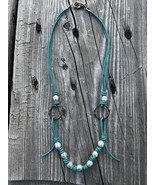  “Caribbean Waters”   Pearl / Turquoise Leather/Earrings/Necklace Free S... - £27.53 GBP