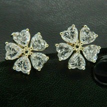 2Ct Herz Künstlicher Diamant Blume Ohrstecker 14k Gelbgold Versilbert - £110.59 GBP