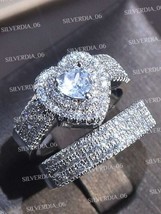 1.49 CT Heart Cut CZ Diamond Band Bridal Ring Set 925 Sterling Silver - £114.32 GBP