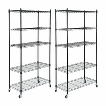 2Pcs 5-Tier Wire Shelving Unit Rack Large Space Shelves Stroage Rolling 4 Wheels - £125.44 GBP