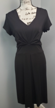 Talbots Sheath Dress Womens 8P Black Solid Pleated Short Sleeve V Neck B... - $32.40