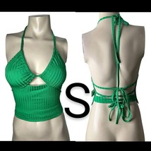 Summer Green Ribbed Halter Neck Blouse~Size S - £15.02 GBP