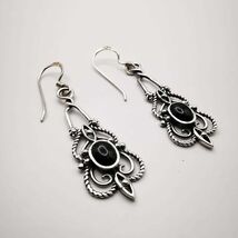 Vintage Women's Earrings "Silent Night" 925 Sterling Silver, Jewelry, Onyx - $89.00