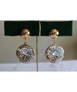 Vtg Gold Tone w/ Silver Sequin Statement Round Dangle Clip-On Earrings 1... - $20.00