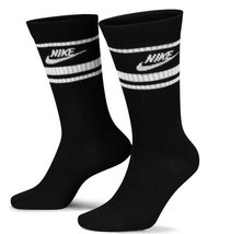 TWO Pair Adult Nike Sportswear Everyday Essential Logo Crew BLACK Socks Men 6-8 - £16.93 GBP