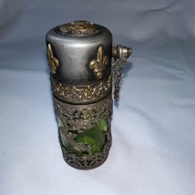Antique green glass perfume bottle optimizer Sliver/brass - £466.18 GBP