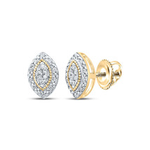 Yellow-tone Sterling Silver Womens Round Diamond Oval Cluster Earrings 1/10 Cttw - £55.12 GBP