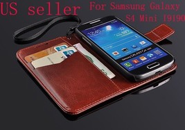 Brown Luxury Real Leather Wallet Case Cover For Samsung Galaxy S4 Mini I9190 - £19.83 GBP