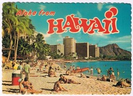 Postcard Aloha From Hawaii Fun &amp; Sun Waikiki Beach - £2.27 GBP
