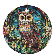 Funny Owl Bird Art Stained Glass Flower Wreath Christmas Ornament Gift Decor - £12.01 GBP