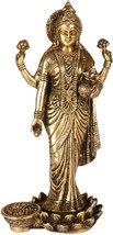 Lakshmi Devi Maa Brass Hindu God Statue Antique Finish Figurine Sculpture Idol - £95.43 GBP