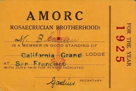 Vintage 1925 Rosacrucian Brotherhood Membership Card - California Grand ... - £66.21 GBP