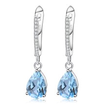 Natural Sky Blue Topaz Earrings Genuine 925 Sterling Silver Fine Jewelry 7x10Dro - £86.93 GBP