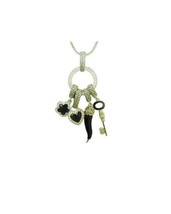 Multi Charms Horn Key Clover Flower Heart Enhancer Pendant Box Chain Necklace - £39.53 GBP