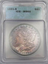 1881-S Silver Morgan Dollar Nice Toning Certified MS65 Coin SAM73 - £195.52 GBP