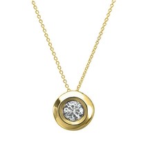 0.08 CT Real Moissanite Solitaire Bezel Pendant 14K Yellow Gold Plated 18&quot; - £42.15 GBP
