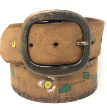 VTG Hand Tooled Wide Leather Belt Womens XL 40&quot;  Hand Painted Embossed Flowers - £15.72 GBP