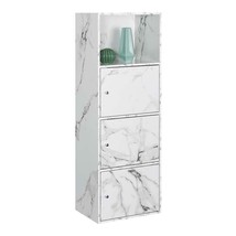Xtra Storage 3 Door Cabinet in White Faux Marble Wood Finish - £94.35 GBP