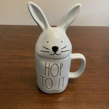 Rae Dunn By Magenta &quot;Hop To It&quot; Easter Blue w/ Topper Bunny Rabbit Coffee Mug - £13.66 GBP