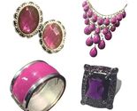 Lot Of Four Necklace Cuffbracelet Ring &amp;Earrings Purple Colors - $21.74