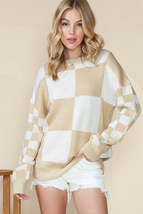 Mint Green Plaid Knitted Drop Shoulder Sweater - £37.52 GBP