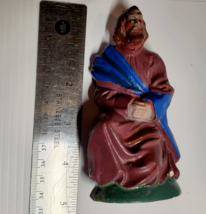 Vintage Nativity Putz Replacement St Joseph Blue Brown Chalkware Plaster 4.5&quot; - £7.43 GBP