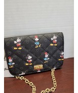 Disney Crossbody Bag Purse Mickey Minnie Mouse Black Embossed Gold Chain... - £33.15 GBP