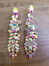 AB Iridescent Drop Earrings, Bridesmaid Rhinestone Earrings, 4.2 Inch Pa... - $42.99