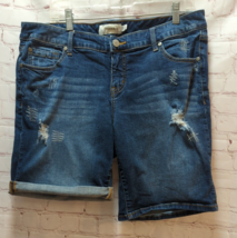 Torrid 16 Women&#39;s Blue Jean Denim Shorts stretch distressed mid rise can cuff - £15.50 GBP