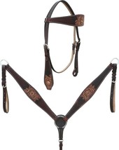 Hand finished western leather headstall chest collar horse harness set - £55.93 GBP
