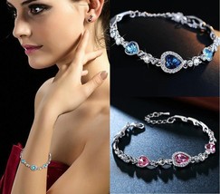 Fashion Women Ocean Crystal Rhinestone Heart Bangle Bracelet Gift - £7.90 GBP+