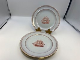 Set of 4 Spode TRADE WINDS RED Salad Dessert Plates made in England # - $94.99