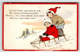 Christmas Postcard Whitney Children Girls On Sled Snow Covered Hill 1918 Vintage - £10.13 GBP