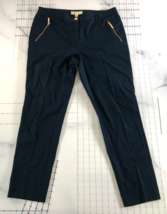 Michael Kors Pants Womens 10 Navy Blue Gold Zipper Front Pockets Cotton Stretch - £21.86 GBP