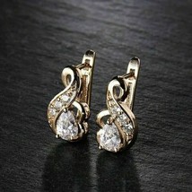 1.5Ct Pear Lab Created Diamond Hoop Huggie Women Earrings 14k Yellow Gold Plated - £118.61 GBP