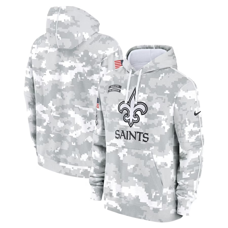 Mens White Camo Saints 2024 Salute to Service Pullover Hoodie for New Orleans