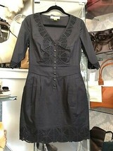 Catherine Malandrino 3/4 Manga con Aberturas Pequeño Negro Vestido Talla 8 - $117.70