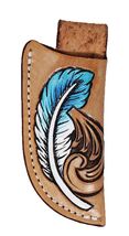 Western Leather Turquoise Feather Tooled Knife Holder Vertical Sheath 29... - $24.74